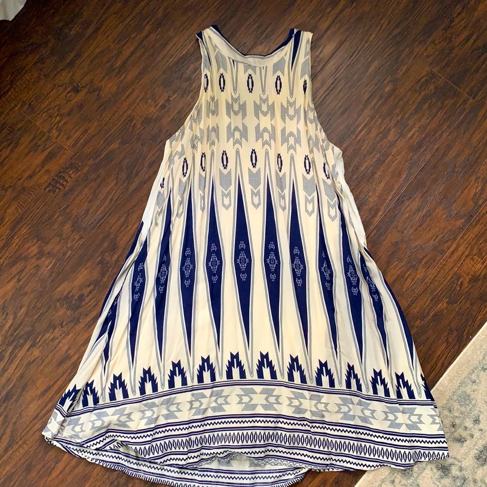 Cream and Navy Tribal Pattern Dress